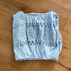 Light Blue Eyelet Off-Shoulder Top